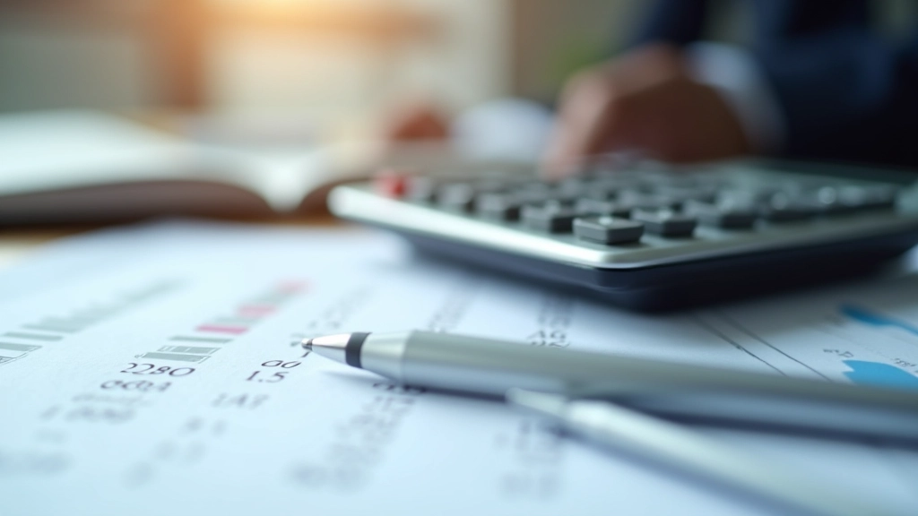 Finanční kalkulačka s čísly a vzorci na papíře vedle ní