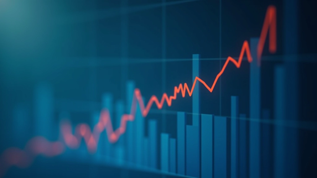 Rostoucí trendová čára představující historický růst akciových trhů s krátkodobými poklesy