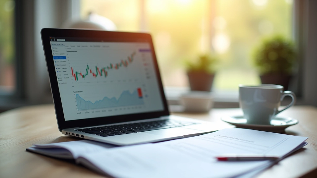 Finanční plánování s grafem akcií a notebookem na stole